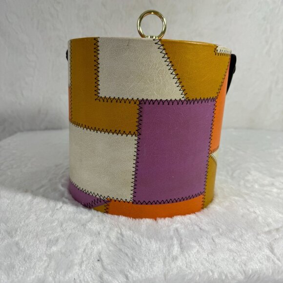 Vintage Retro Patchwork Ice Bucket With Lid & Handle 1960s 70s Hipster - Picture 5 of 7